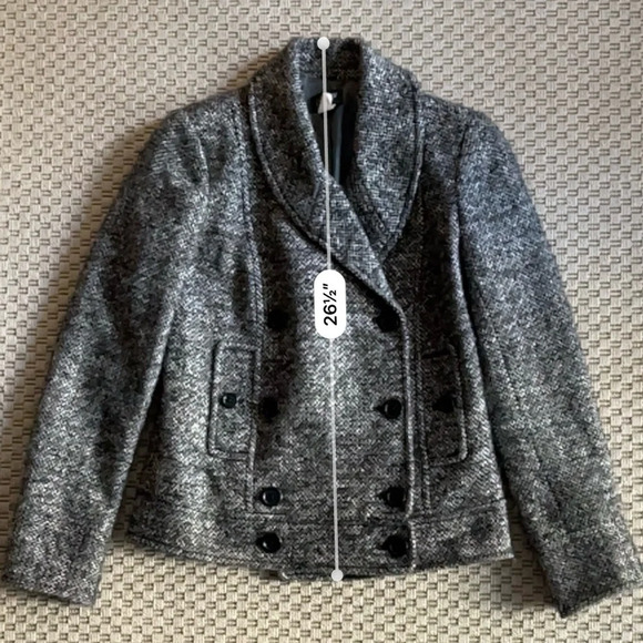 JCrew Tweed Town Double Breasted Peacoat Jacket Wool Blend - Grey - Size 0 - Picture 10 of 10